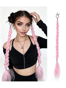 Bubble Braid Metal Clip Ponytail Hair Extension, 22 Inch Synthetic Fiber Braided Hairpiece, Cute Sweet Accessory for Girls