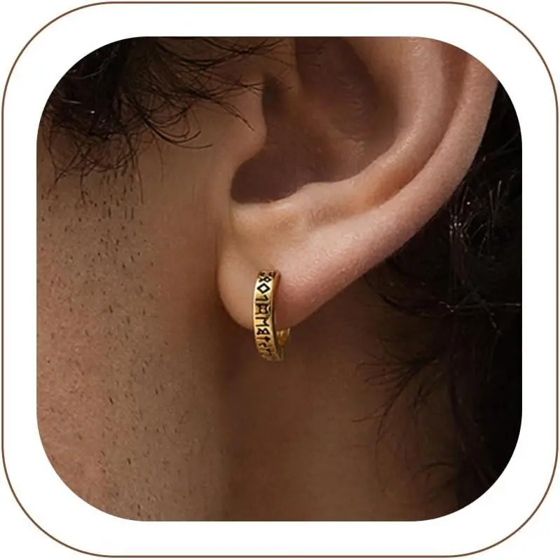 Men's Hoop Earrings, 3-Piece Stainless Steel Set Featuring Gothic Skull, Dangle Chain, and Norse Viking Styles, Men's Earrings
