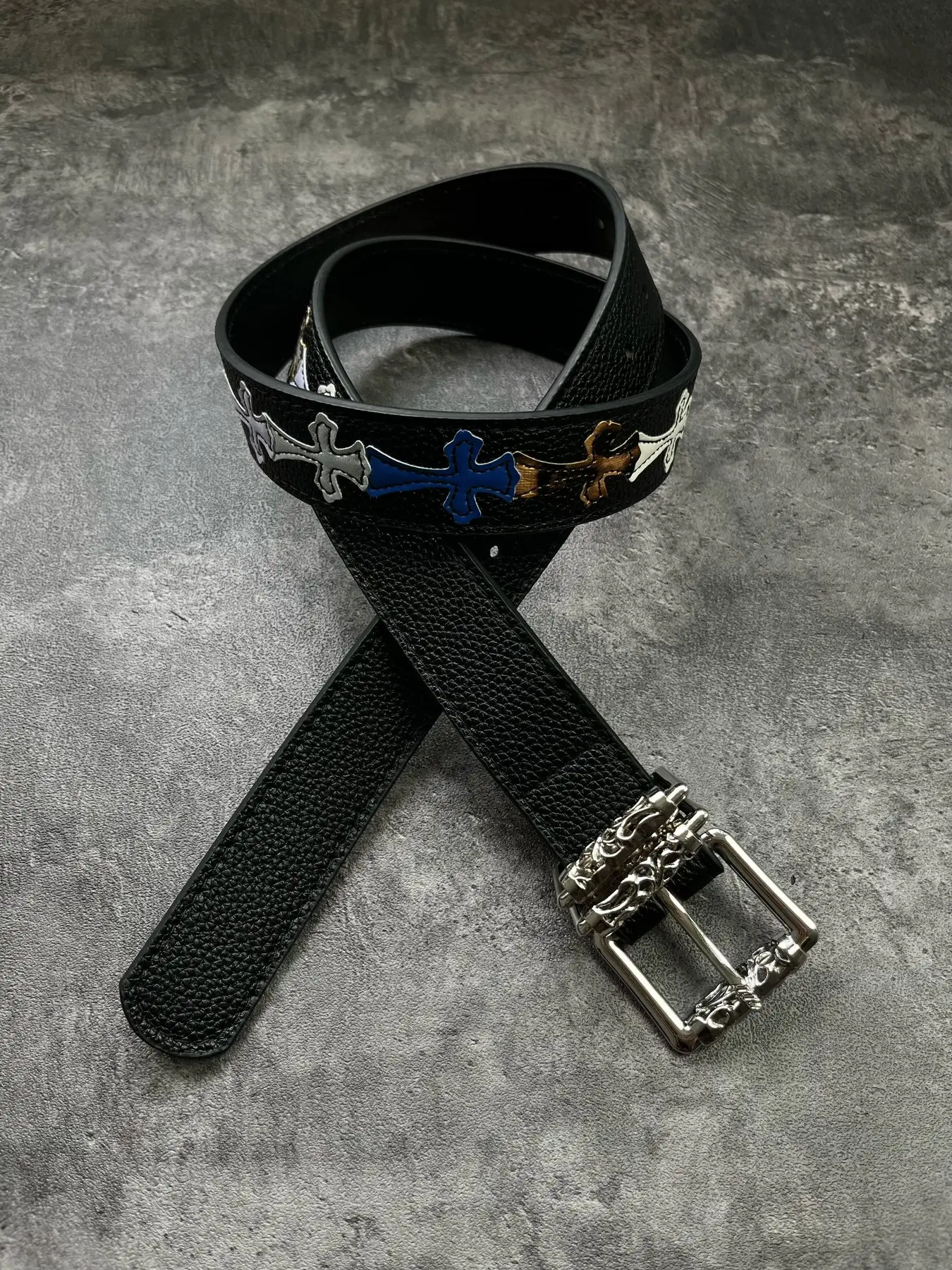 Suitable for both men and women Cross shaped unisex personalized trendy stand with roller buckle embroidered colorful cross waist belt