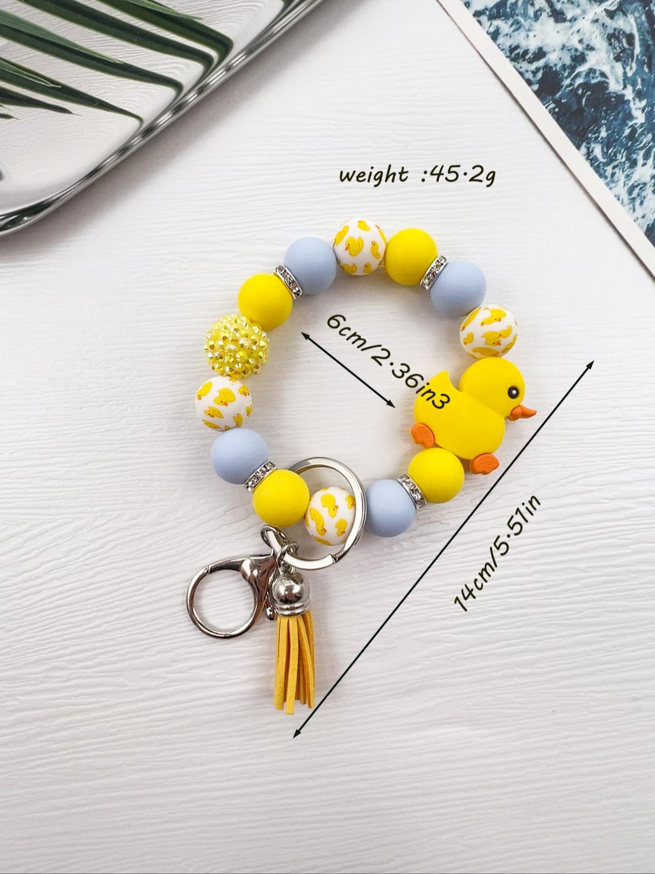 Cute Duck Decor Beaded Keychain, Tassel Decor Duck Pattern Wristlet Keychain, Fashion Accessories for Women & Men, Trendy All-match & Exquisite Keychain for Gift, Cute Soft Keychains