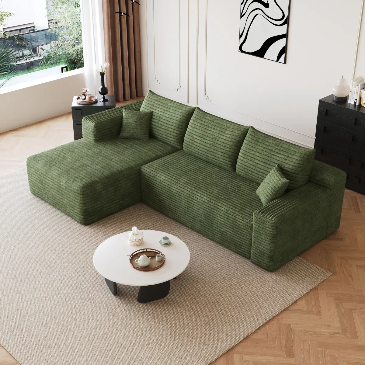 Green+Left Facing Chaise