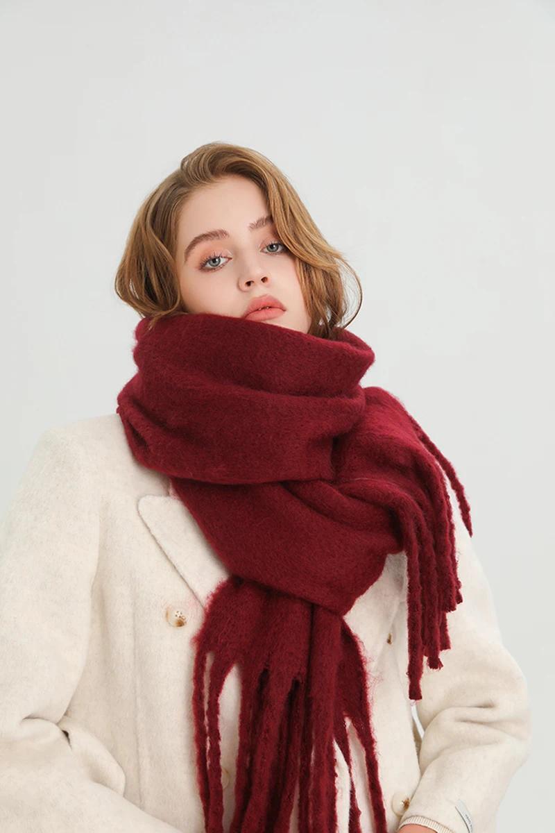 Winter Scarf for Women Containing Cashmere Warm Solid Pashmina Blanket Wraps Female Thick Soft Bufanda Big Tassel Shawl Long Poncho Echarpe