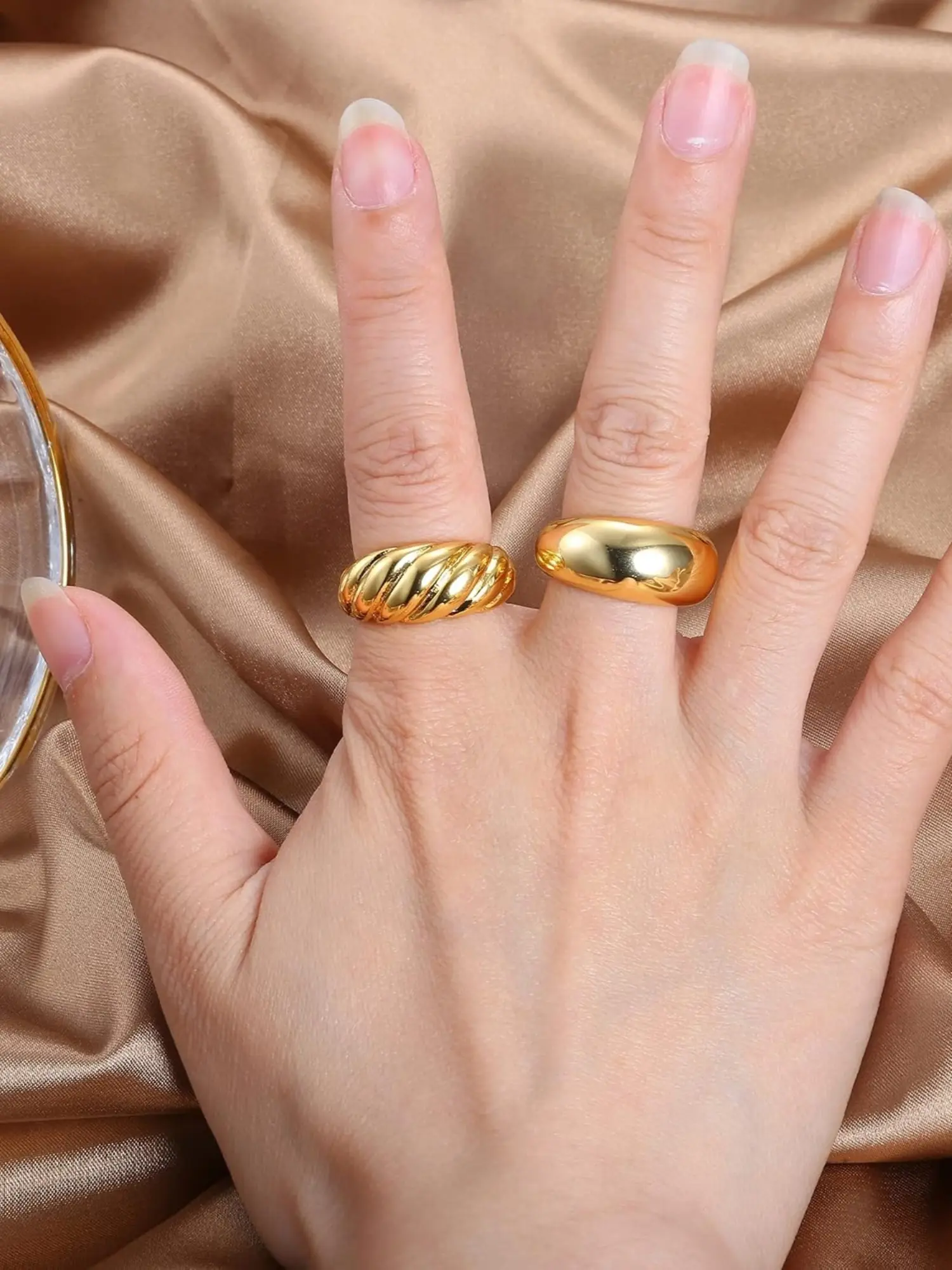 Minimalist 2 Pcs Dual Texture Golden Stack Ring Set High Polished Stainless Steel Plain Dome Statement Finger Jewelry for Unisex Exclusive Classic Designs Neutral Minimalist Golden Aesthetic Fit Daily Commuting Couple Dating Birthday Casual Party