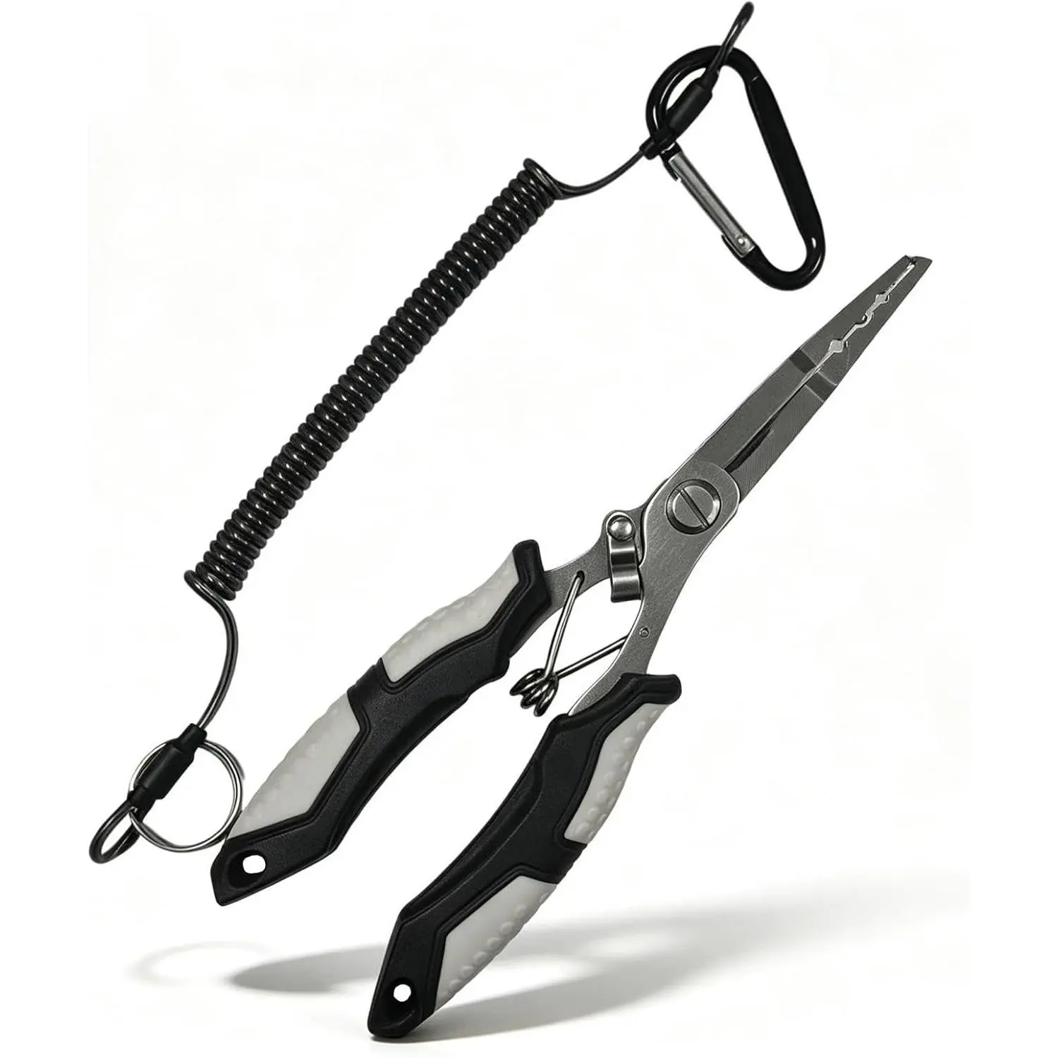 6.7" Stainless Steel Pro Fishing Pliers - Split Ring Nose, Safety Lock, Multi-Tool with Hook Removal, Line Cutting, Crimping Functions, Rust Resistant, Non-Slip Handles