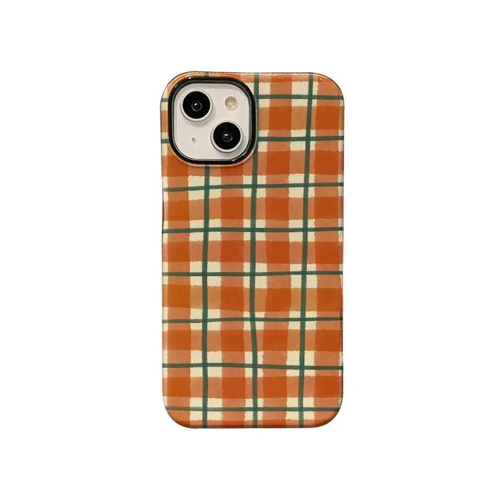 Orange Plaid Texture Smartphone Case - Retro Hand Drawn Style Custom Handheld Protector for iPhone 17,16,15,14,13,12,11 Plus Pro Max, Daily Decor Gift for Compatible Devices