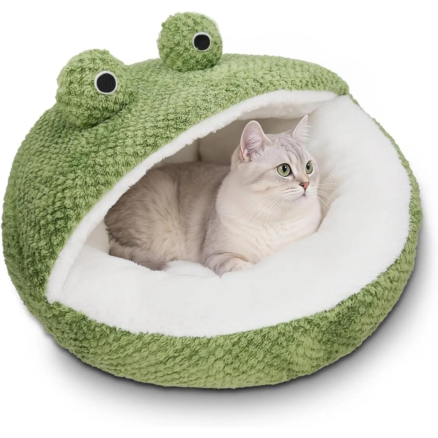 Cute Cat Beds Kitten Beds, Soft Small Dog Beds, Washable Pet Beds for Puppy and Kitty, Funny Frog Cat Cave, 23 Inches