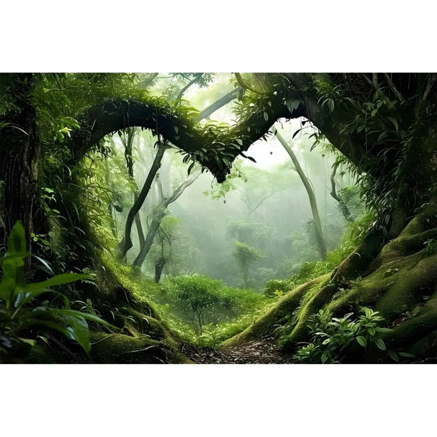 36x18 inches Polyester Tropical Rainforest Terrarium Background Green Stream Huge Tree Reptile Habitat Foggy Rainforest Aquarium Background