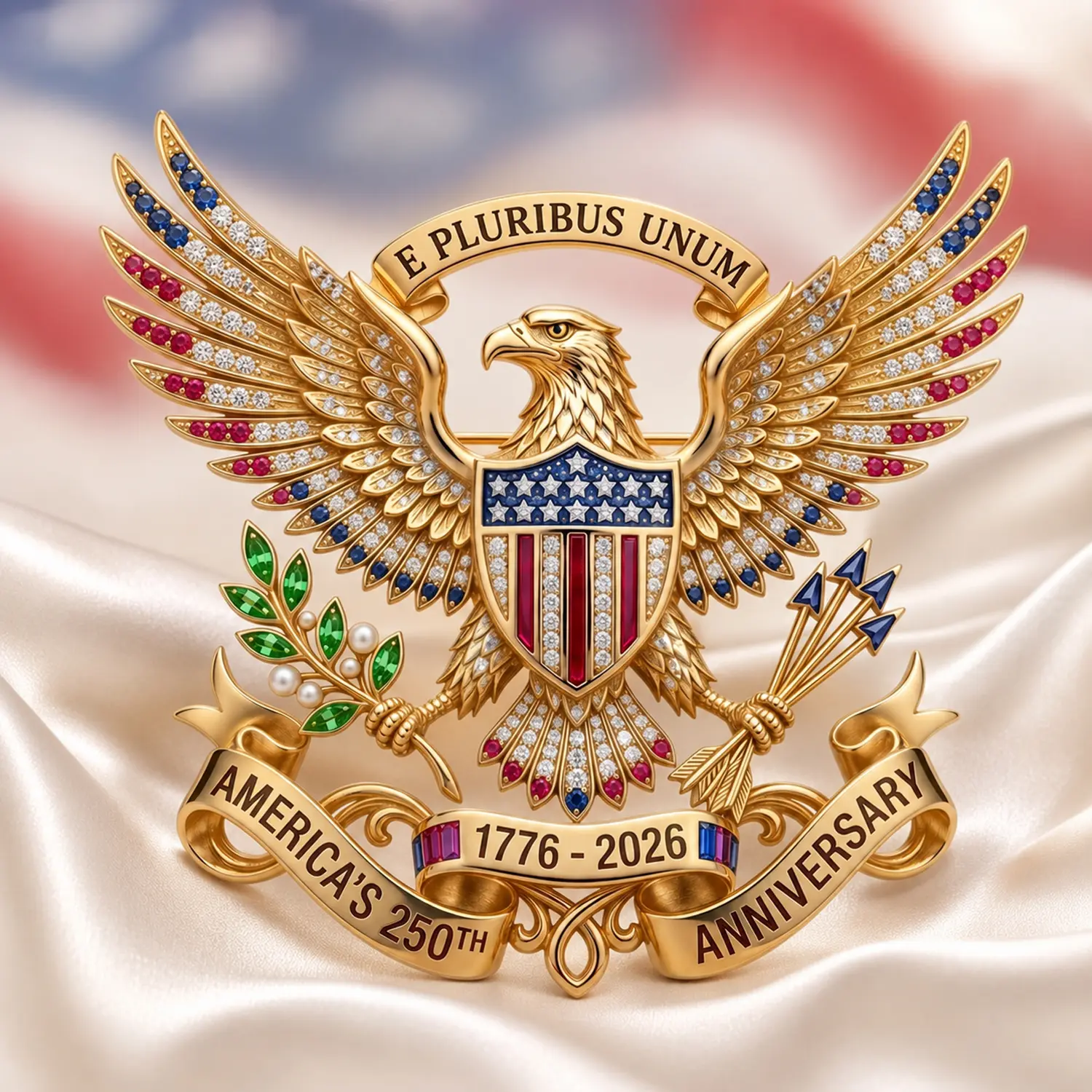 US 250th Anniversary Brooch Pin, USA 250th Anniversary Metal Lapel Pin, Patriotic Eagle Rhinestone Lapel Pin, Independence Day Souvenir Gift