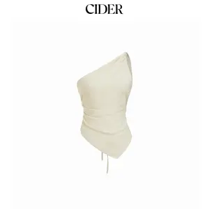 Cider Linen-blend Asymmetrical Neck Ruched One-Shoulder Top SummerWins SummerFinds