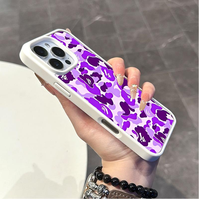 Chic Magnetic Case for iPhone11/12/13/14/15/16/17/promax Purple Camo Faces MagSafe Ready, Anti-Slip, Ultra Thin | Aesthetic Touch for Daily Use