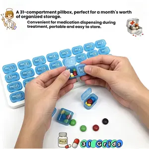 31 Compartment Small Pill Box, Portable Monthly Medication Organizer, Detachable Compartments, Moisture-Proof, Travel Medicine Dispenser