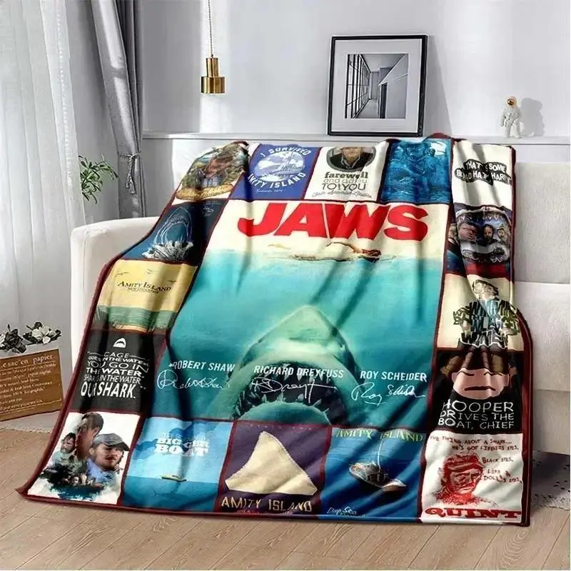 Jaws Shark Movie Throw Blanket, Soft Plush Fleece Blanket for Bed Sofa Couch, Cozy Horror Film Room Decor Gift for Adults Men Women and Fans