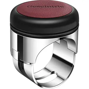 Car Steering Wheel knob Metal Sport knob Cow Leather Cover Spin Suicide knob fits Any car, Truck, Golf cart, Lawn Mower, Boat (red Cowhide)