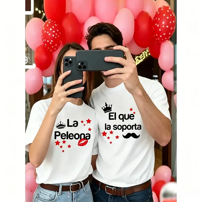 His & Hers Matching Couple T-Shirts - Spanish Love Phrase "Te Amo Muchísimo" & "Por Tu Ser Mi Vida" with Crowned 'P' & Mustache Design - Valentine'S Day & Anniversary Gifts - Breathable Black & Red Graphic Tees - Machine Washable Couples Apparel for, Outf