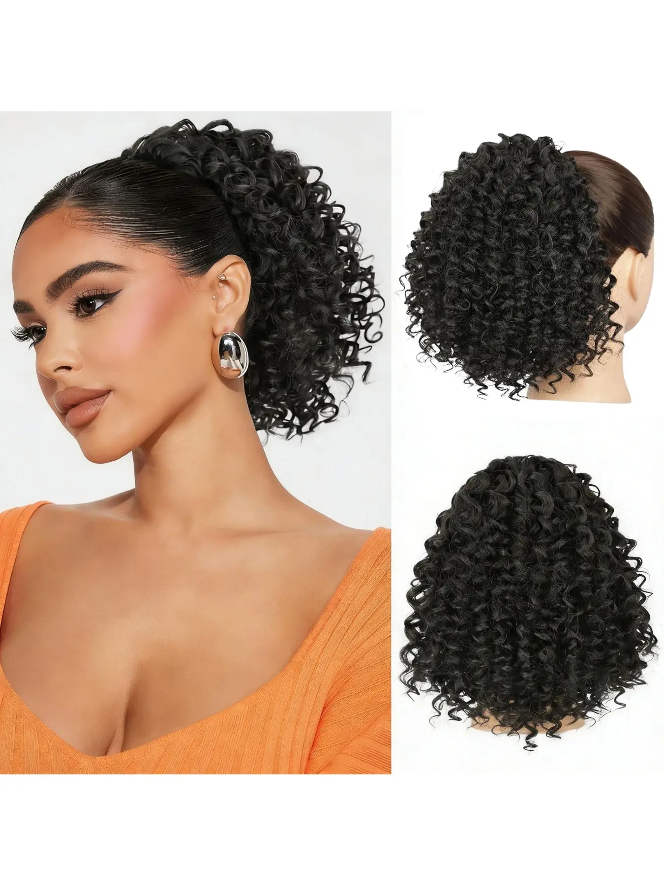 Voluminous Curly Drawstring Bob Wig, Natural Synthetic Hair Extension, Perfect for Daily Wear, Ideal for Women, All-Season Accessory, Synthetic Hair Wigs