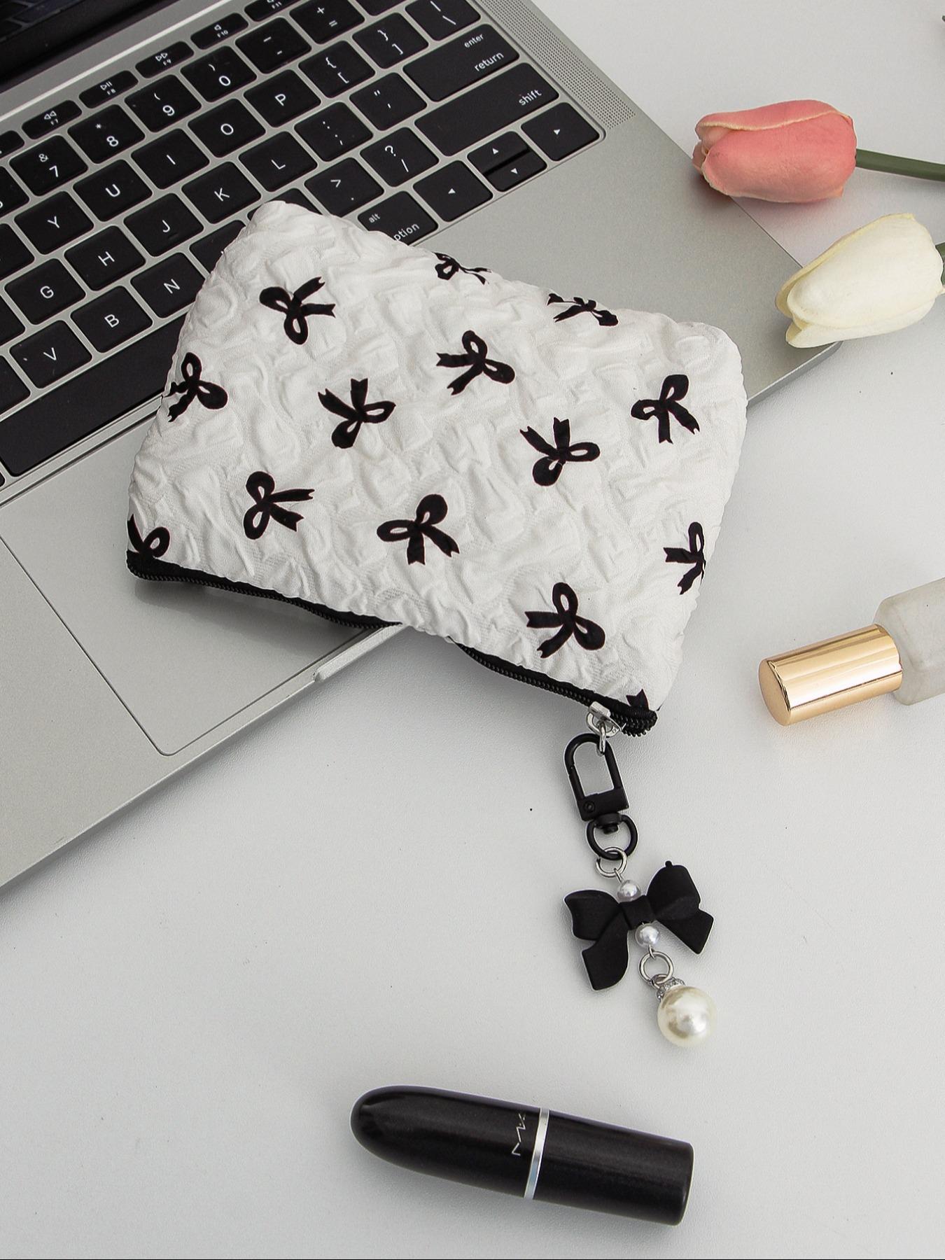 Cute Bow Pattern, Portable Travel Makeup Bag, Daily Makeup Storage Bag, Fashionable Makeup Bag for Sanitary Pads, Lipstick, Keys, Skin Care Products, Makeup Organizer Pouch