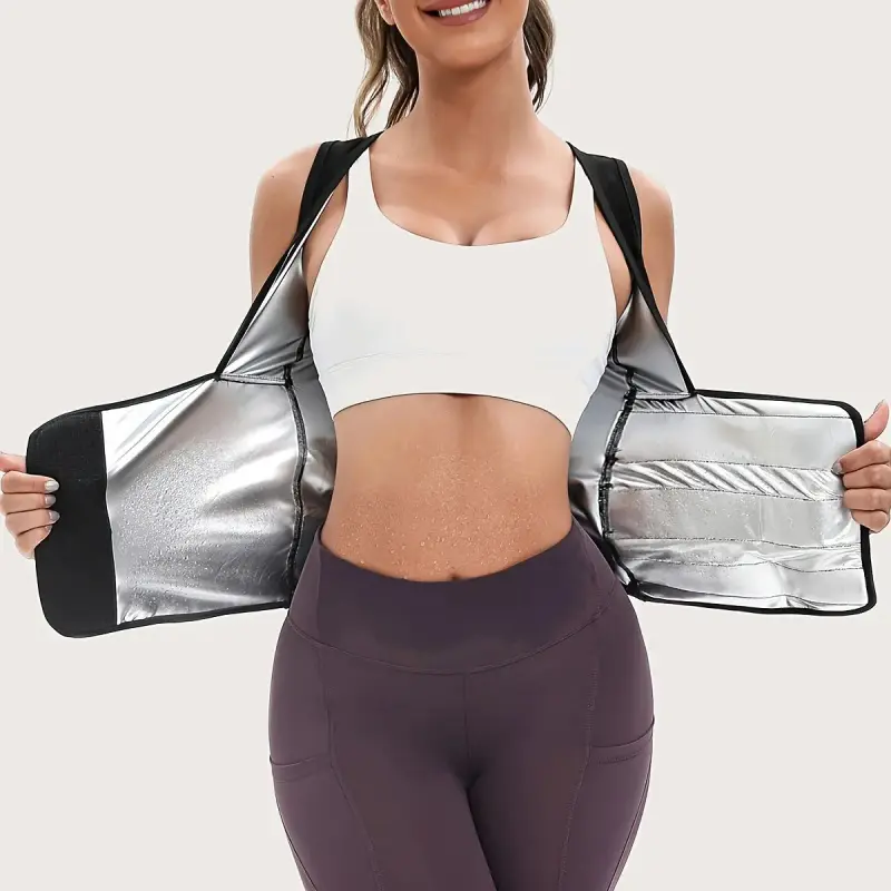 Women's Sauna Suit Shirt Shapewear - Anti-Sag Fixed Bra, Tummy Control, Cinch Fit, Breathable Sweat-Wicking Spandex Nylon Cotton, Stick-On Design Outerwear for Yoga/Running Workout Wear (M), Anti-Sag Bra, Bodysuit Shapewear, Waist Cincher, Body Shaping Bo