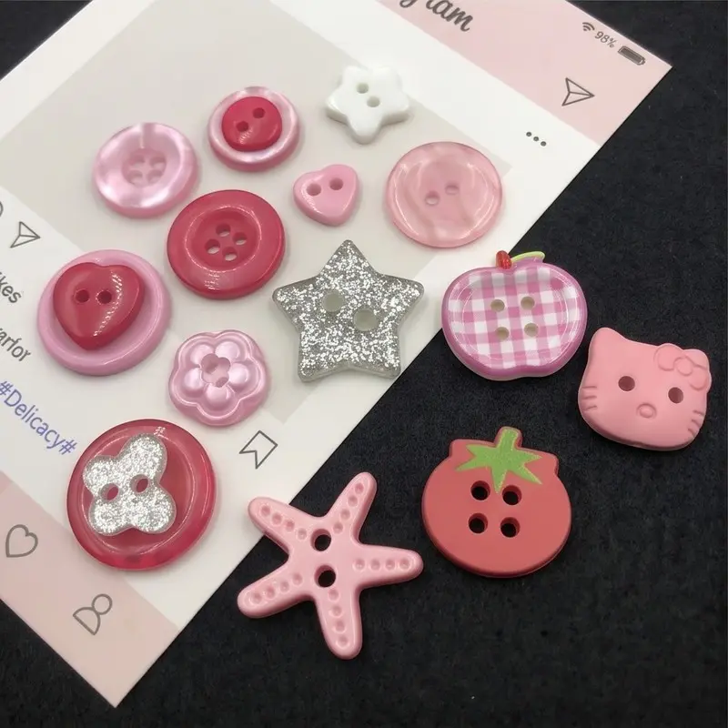 20pcs Fresh Series DIY Buttons, Random Color Patterns, Plastic Buttons for Scrapbooking, Clothing Decoration, Instagram Aesthetics
