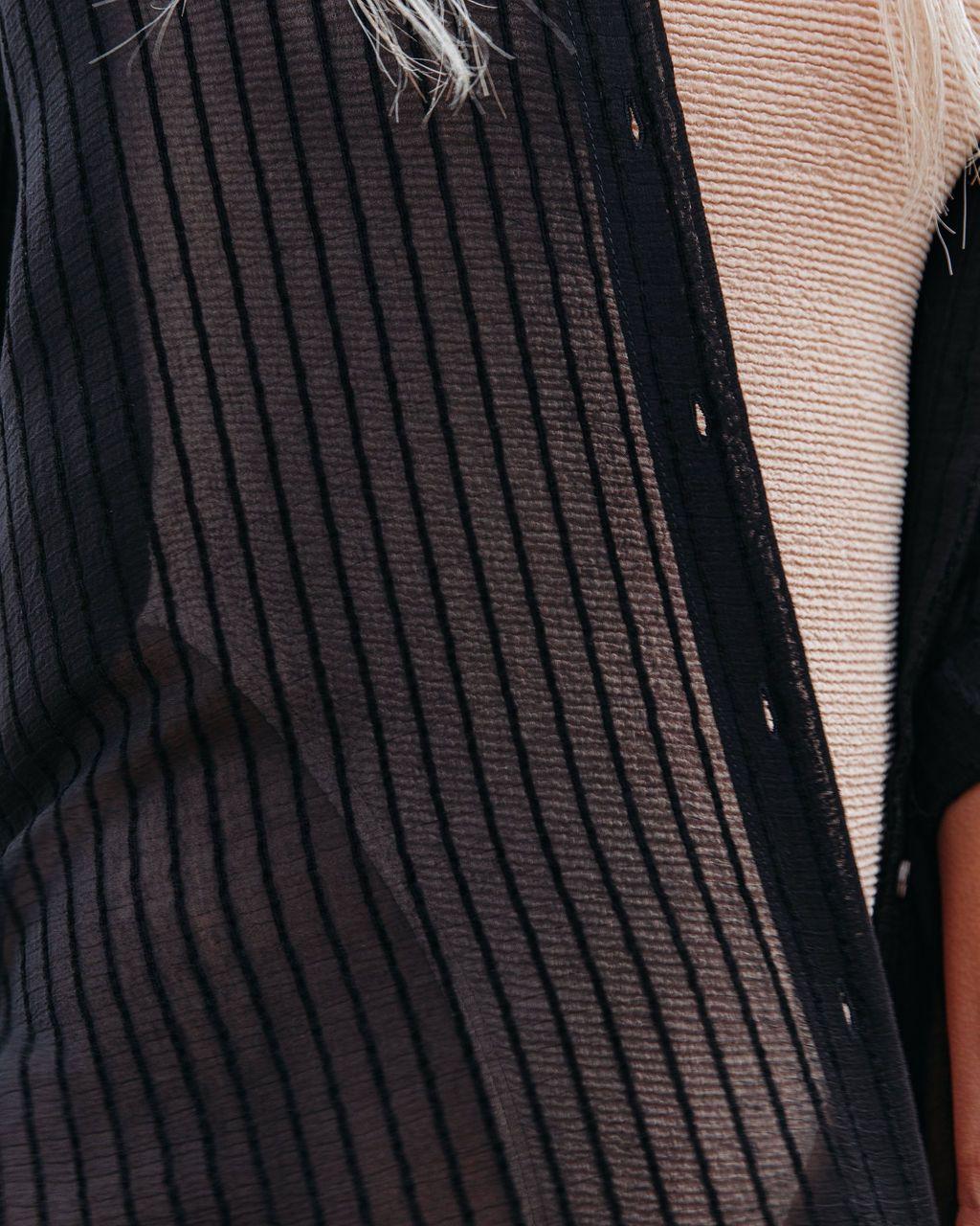 Women's Oversized Striped Sheer Shirt Beach Cover Up - Long Sleeve Button-Front Blouse for Summer Vacation,#ResortWear, Poolside Outfits & Beachwear,Shirt-style beach cover-up, vacation bikini sunscreen shirt