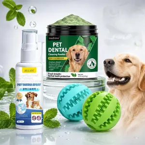 Dog & Cat Oral Care 3-Step Dental Kit - Hydroxyapatite, Fluoride-Free Set with Oral Spray, Teeth Cleaning Powder, Dental Chew Ball, Toothbrushes for Cleaner Teeth, Breath Refresh, Plaque Removal, Gum Health & Easy Daily Routine