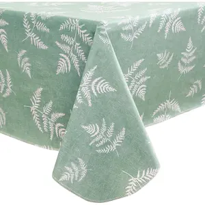 Heavy Duty Vinyl Tablecloth with Flannel Backing Waterproof Oil-Proof Stain-Resistant Wipeable Rectangle or Square Table Cover for Indoor Outdoor (Mint Leaf, 60X84 Inch)