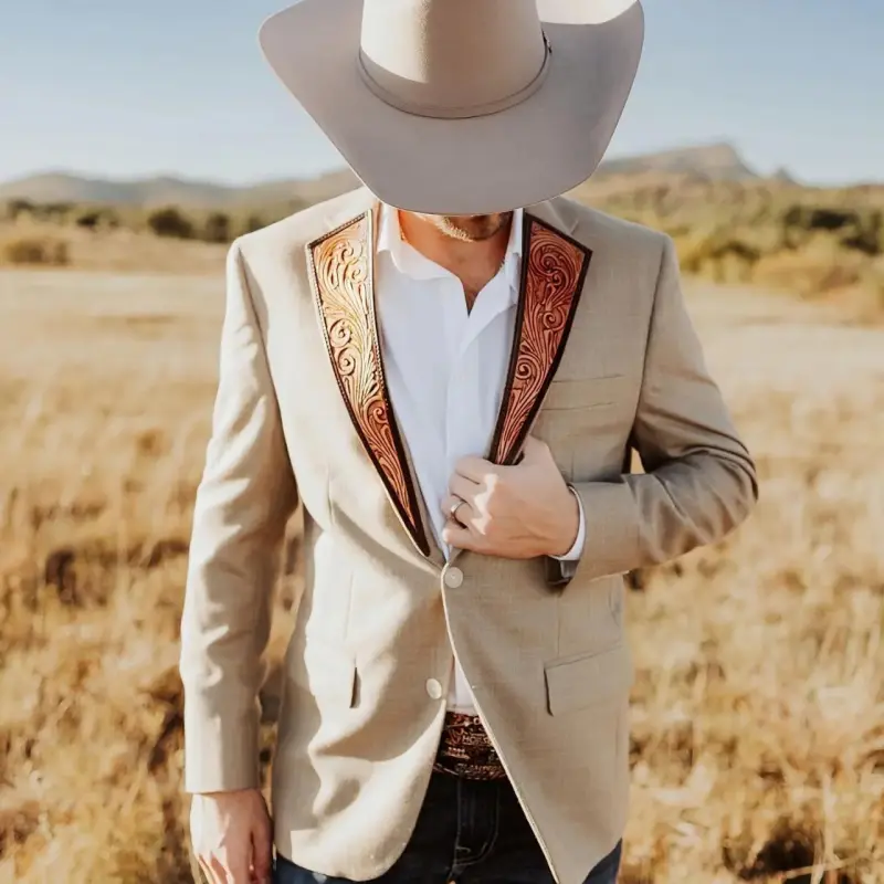 Men's Slim Fit Casual Blazer Western Cowboy Style Denim Jacket Suitable for Streetwear Men's Suit Hot Sale
