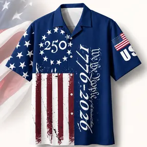 USA 250th Anniversary Hawaiian Shirt 1776-2026 American Flag Liberty Bell Patriotic Independence Day Vacation Summer Beach Shirt Vintage Star Print Button Up Short Sleeve Casual Tops for Men Women