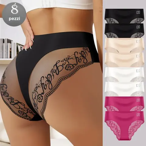 QUASTI Women's 8 Pack Sexy Lace Briefs, Polyester Spandex Comfortable Panties, Seamless Breathable High Stretch No Show Bikini Underwear for Everyday Basics, S XXL