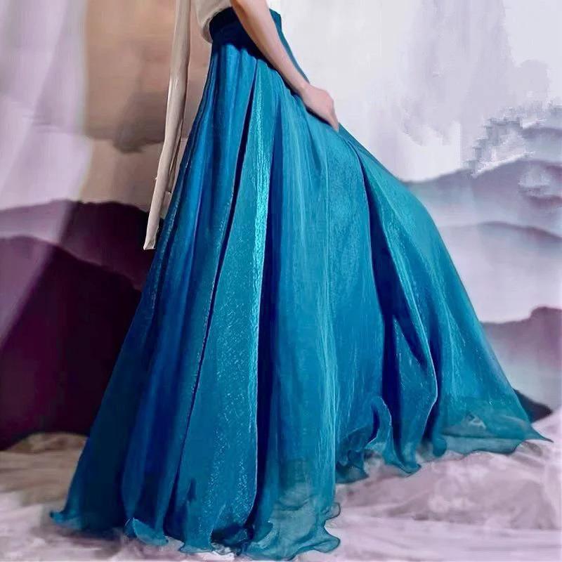 2025 New Fashion Women Chiffon Long Skirts High Waist Floor Length Ruffles White Summer Boho Maxi Skirt Saia Longa Faldas