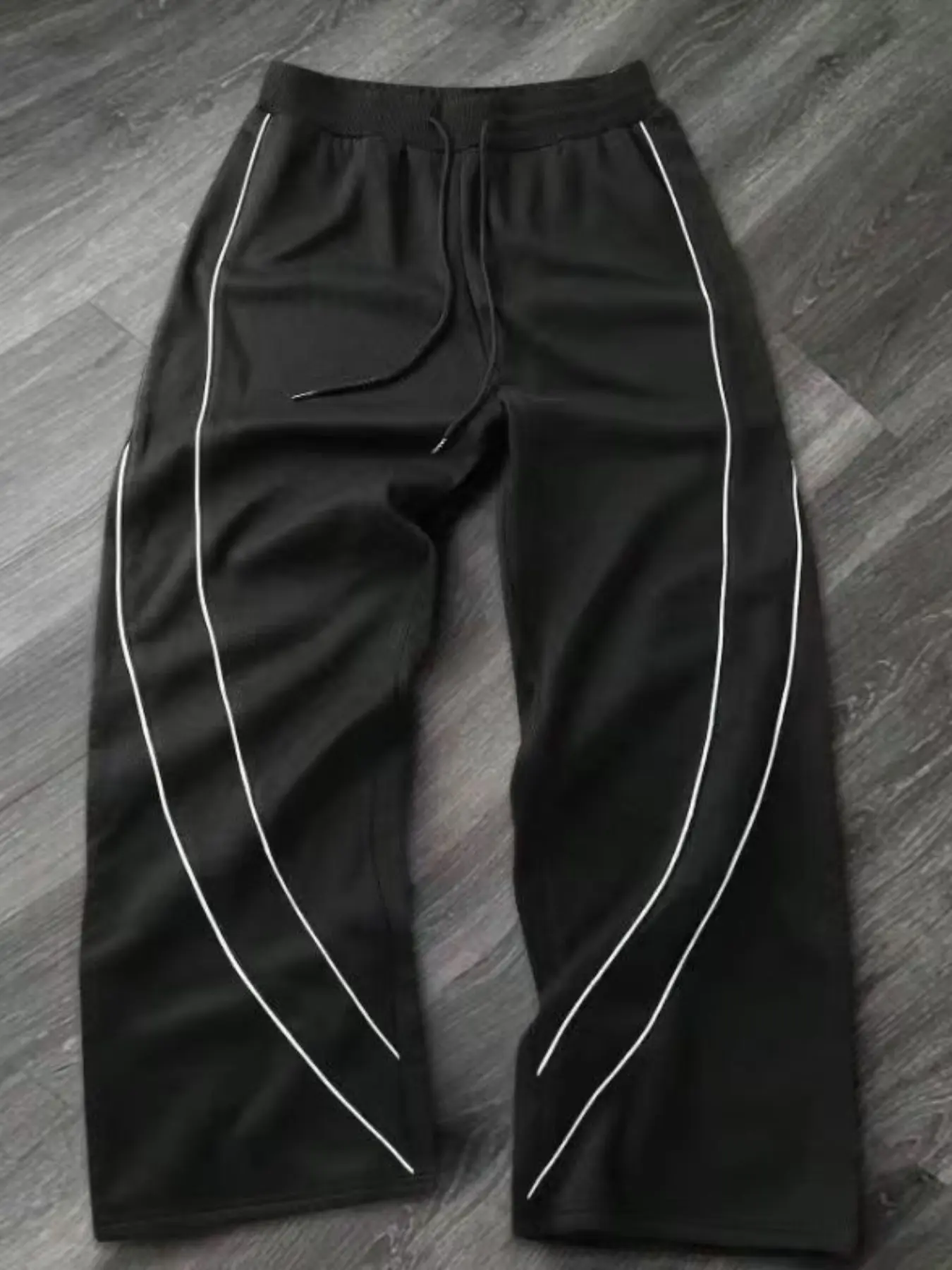 Men's Arcuate Dual Stripe Wide Leg Sweatpants, Loose Straight Tube Sport Long Pants, American Streetwear Casual Drop Hem Pants
