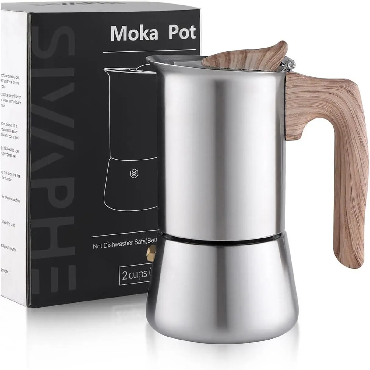 Stovetop Espresso Maker Stainless-Steel 3.5 oz, 1-2 Cup Coffee Maker Induction Moka Pot, 100ml Moka Campaing Coffee Pot, Induction Italian Mocha Pot with Step-by-step Instructions(1 Cup=50ml)