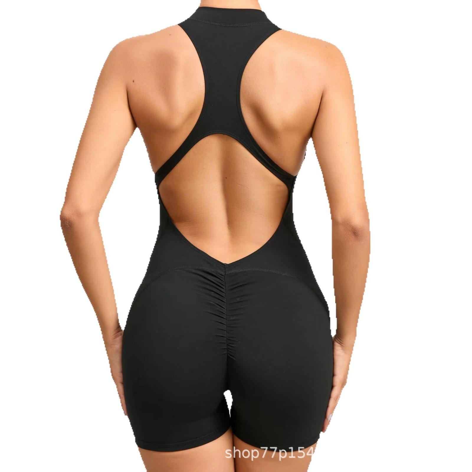 Popular cross-border European and American high-elasticity sports fitness zippered jumpsuit, naked-feel tight-fitting one-piece yoga outfit
