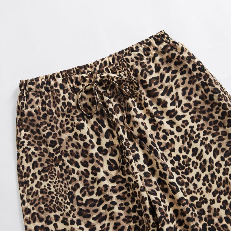 KatchMe Women's Classy Allover Print Drawstring Decor Wide Leg Trousers (2), Leopard Print High Waist Pocket Lightweight Pants, Stripe Streetwear