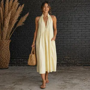 2026 Minimalist Halter Neck Maxi Dress | Casual Loose Fit Pocket Dress | Effortless Summer Outfit for Women # MaxiDress # HalterNeckDress # BohoFashion # SummerDress # CasualDress # WithPockets # DressesForWomen # Outfit of the Day