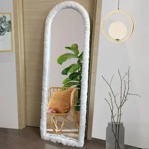 Fluffy Mirror Cover - 59"x16" Full Length Ultra Soft Non-Slip Cover Universal Stretch Cover Warm Home Decor for Bedroom Cloakroom (White-Without Mirror)