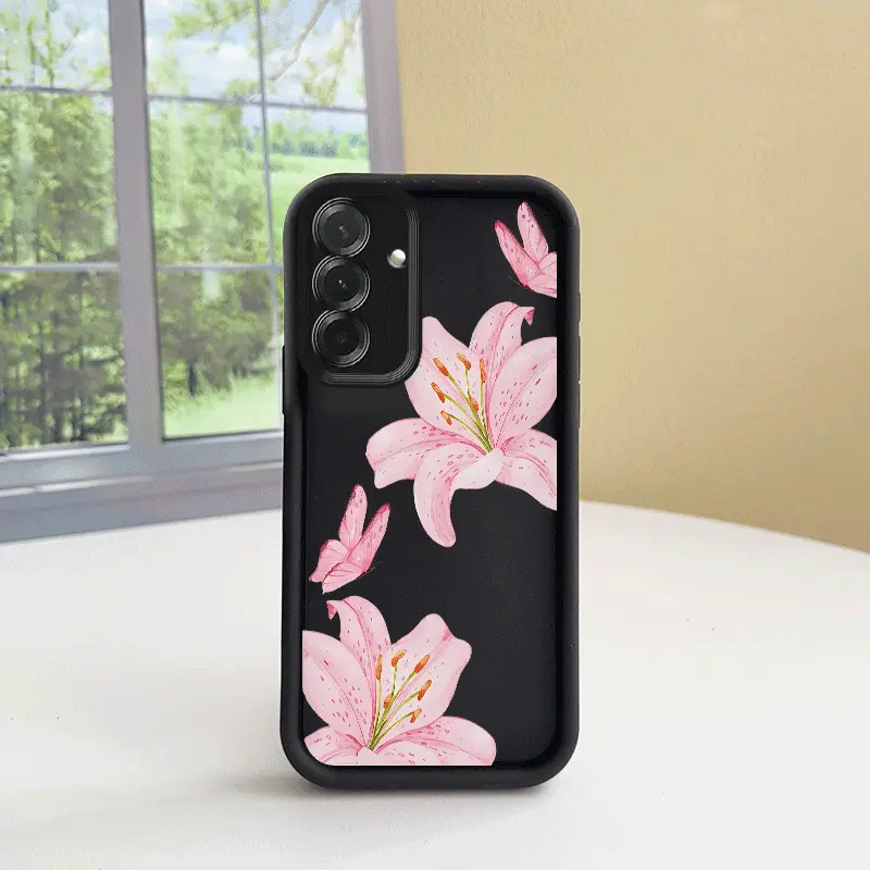 Shockproof TPU Silicone Smartphone Casing - Pink Flower & Butterflies 2D Print Aesthetic Protection Cover for iPhone, Samsung Galaxy S26 S24+ S25 S23 S22 S21 Ultra FE A54 A53 A52 A36 A35 A34 A33 A17 A16 A15 A14 A13 Note20