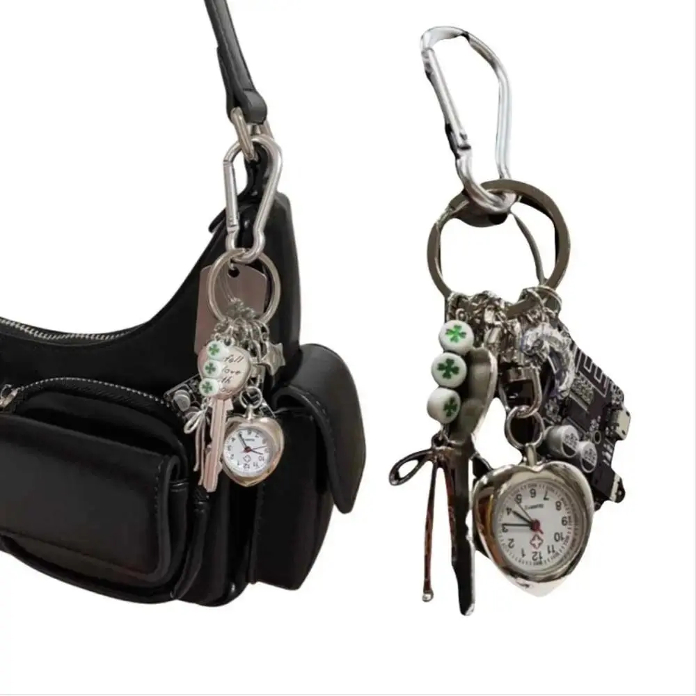 Mechanical Elements Pocket Watch Pendant Guitar Pick Couple Style Handmade Vintage Keychain Bag Charm Alloy Watch Hanging Charm