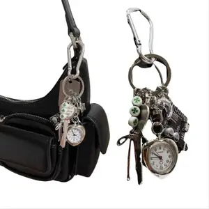 Mechanical Elements Pocket Watch Pendant Guitar Pick Couple Style Handmade Vintage Keychain Bag Charm Alloy Watch Hanging Charm