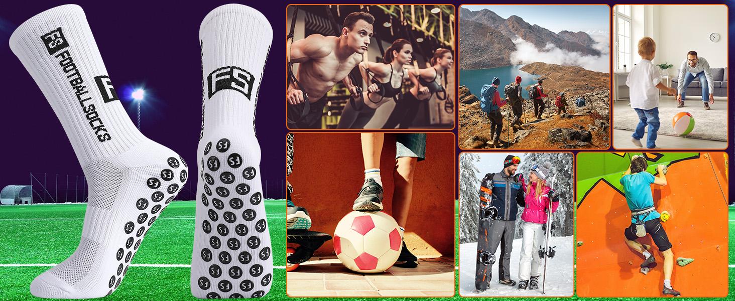 6 Pairs Grip Soccer Socks for Men Anti Slip Athletic Socks Non-Slip Sports Football Basketball Socks with Grip Pads
