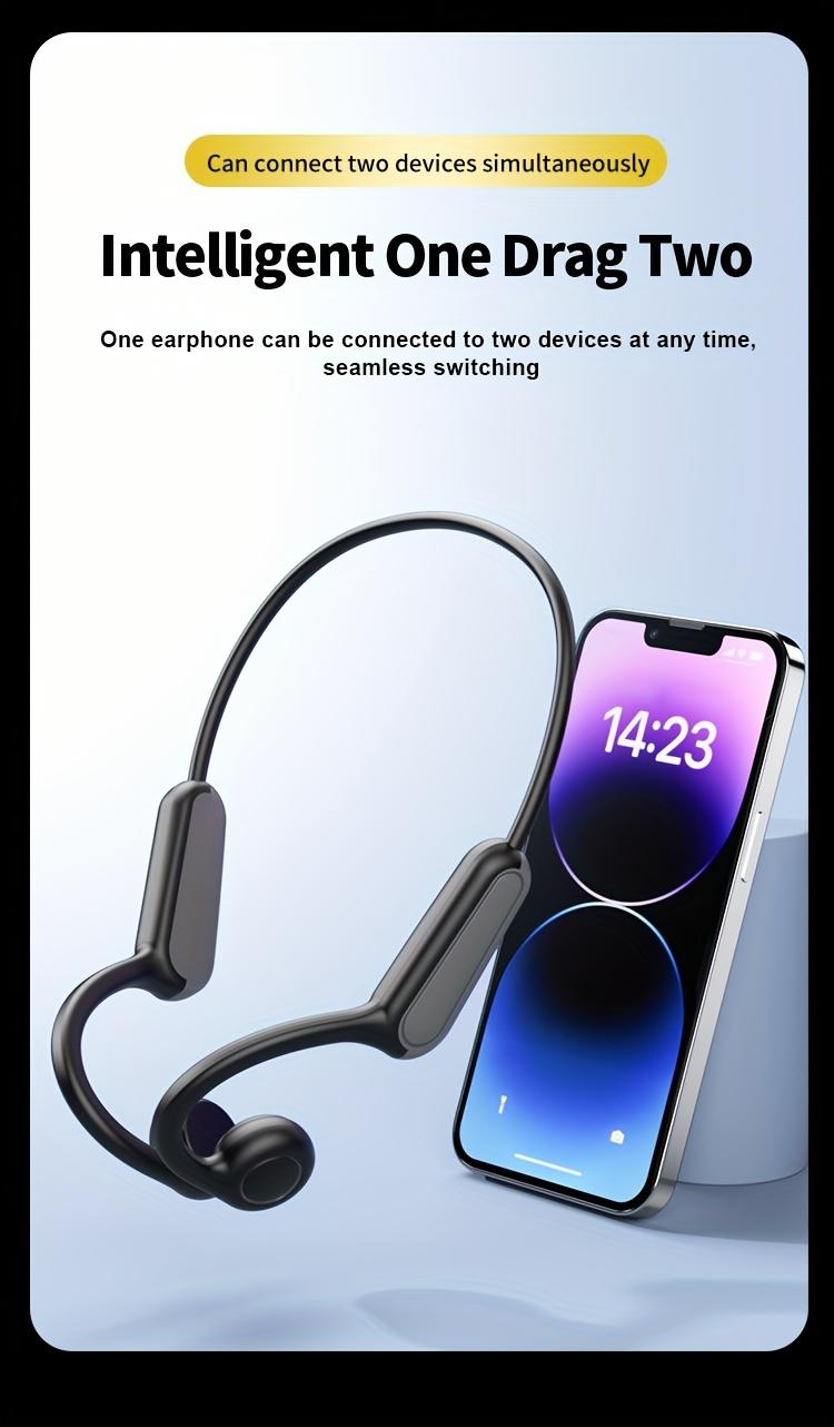 True Wireless Bone Conduction Headphones, 2025 Upgrade Open-Ear Earphones, Type-C Charging Long Battery Life, Sports Earbuds with Built-In Mic for Hiking, Workouts, Running, Gift, Black, Wireless Headphones