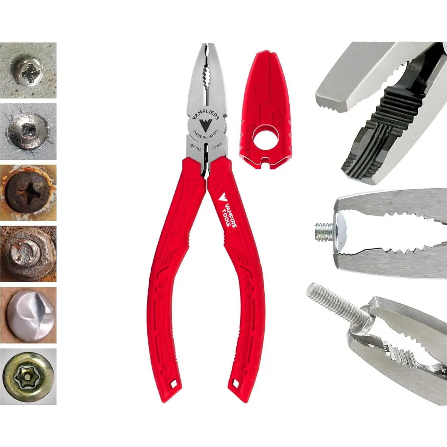 6.25" Stripped Screw Extractor Combination Pliers Japan| High Carbon, Handles, Remove Damaged/Rusted Ø3 - 9.5mm, Side Wire,-