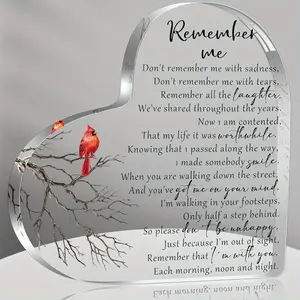 [2D Flat] Acrylic Heart-Shaped Memorial Gifts for Remembering Loved Ones - Sympathy Keepsakes for Funerals And Grief Support, Ideal for Mom, Dad, Grandma, Or (Bird Design)