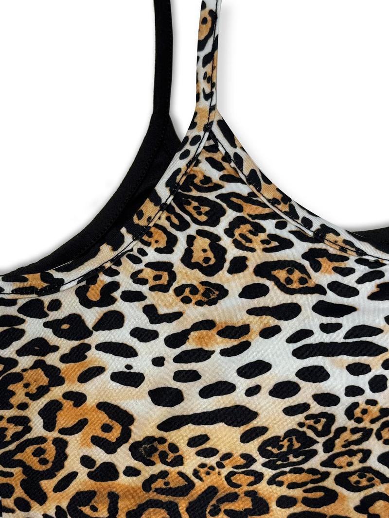 Women's Leopard Print Cami Mermaid Dress & Solid Color Sleeveless Cami Dress Set, Sexy Minimalist Fashion Casual Two-piece Outfits for Party Club Dating Wear, Ladies Summer Clothes, Gowns, Formal Womenswear, Dresse