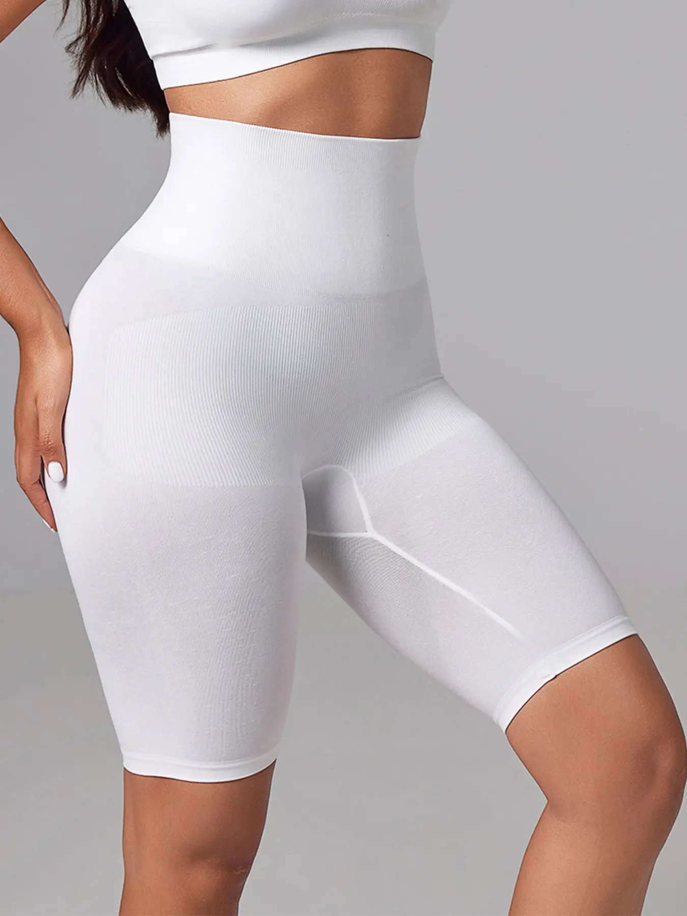 High Waisted Sculpting Stretchy Tummy Control Butt Lift Thigh Slimmer Shapewear Shorts, Elastic Waist, All Seasons, Plain Surface