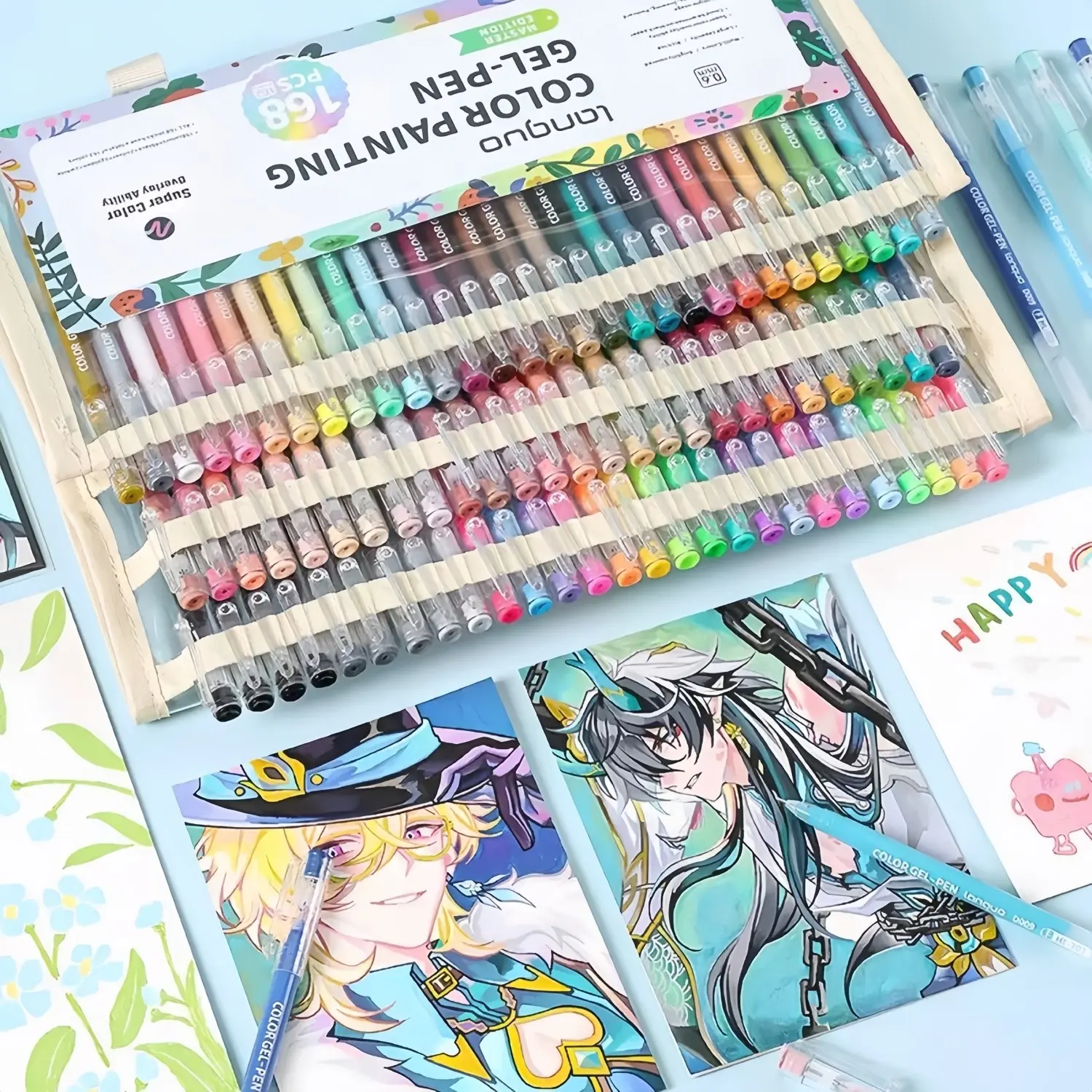 Languo 162 Color 168 Pen Set, Neutral Markers, Student Highlighter, Art Drawing Anime Comic Pens, Stackable, Heart Pattern Watercolor Pencils, Back-To-School Essential