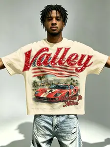 Valley menswear men's short sleeved T-shirt loose fit bat sleeve passionate racing printed short sleeved women's vintage retro car VALLEY slogan summer T-shirt American streetwear street style racing clothing short sleeved unisex trendy brand