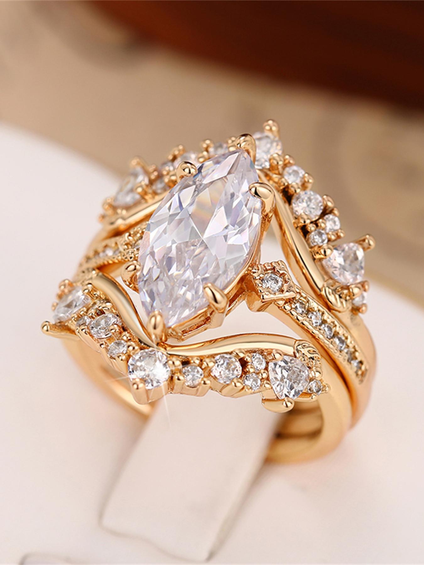 Women's Elegant Rhinestone Decorated Ring, Exquisite Trendy Ring, Engagement Rings, Bridal Rings, Fashionable Jewelry for Women As Engagement Anniversary Wedding Party Jewelry, Valentine's Day, Gift