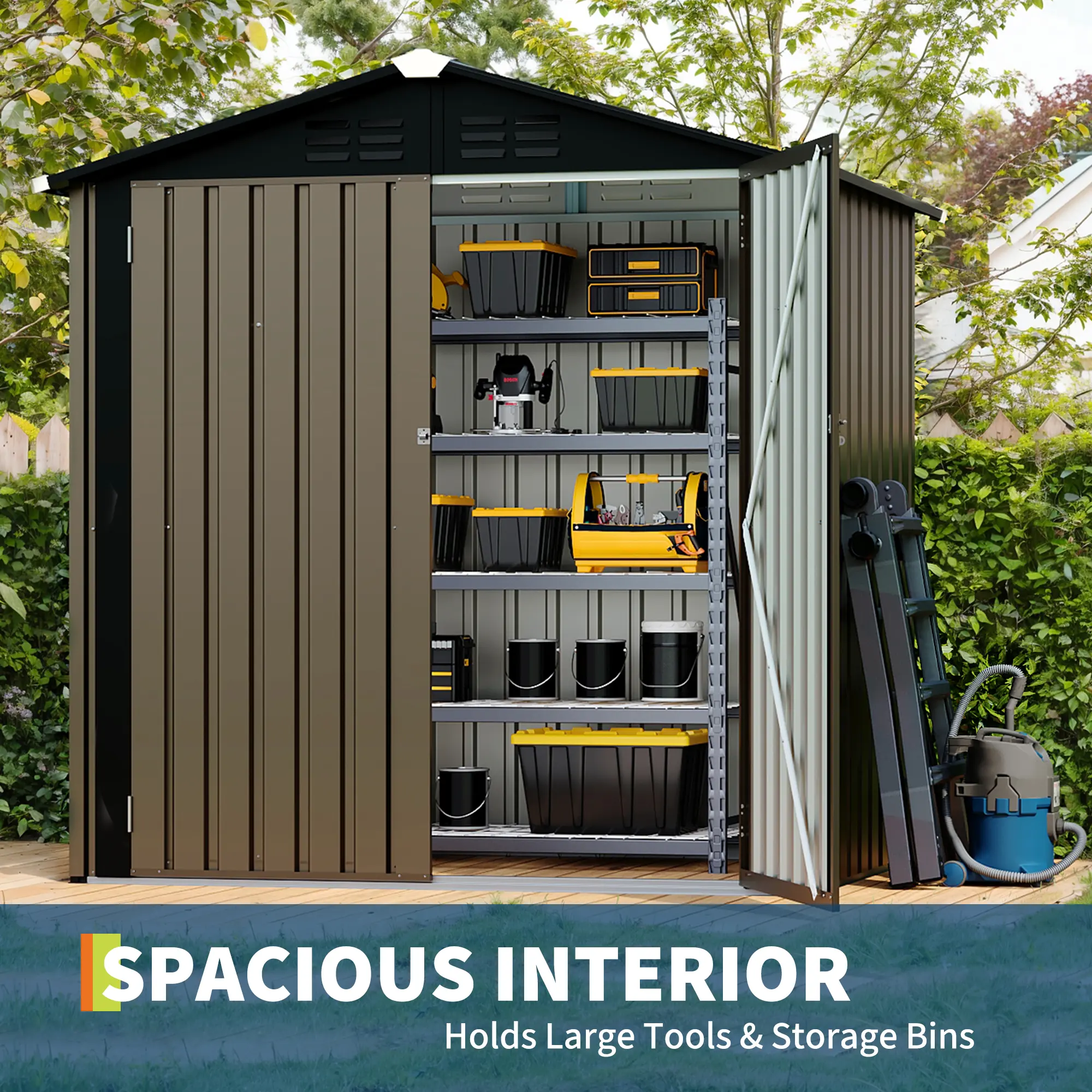 Heavy-Duty Metal Outdoor Storage Outdoor Storage 6x4 ft – Lockable Double Doors, Gable Roof, Waterproof & Rustproof Garden Storage for Tools, Bikes, Patio Equipment