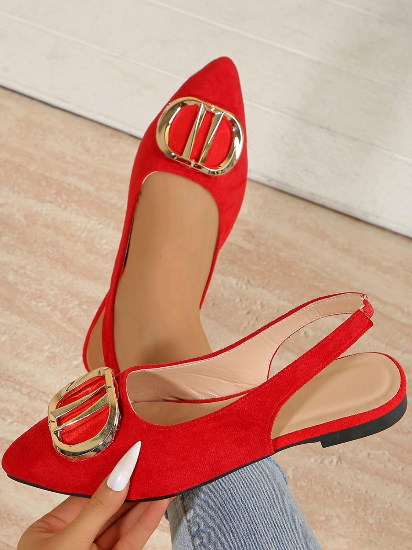 Women's Fashionable Pointed Toe Flat Shoes, Metal Buckle Decor, Slip-On Casual Sneakers, Perfect for Dresses & Pants