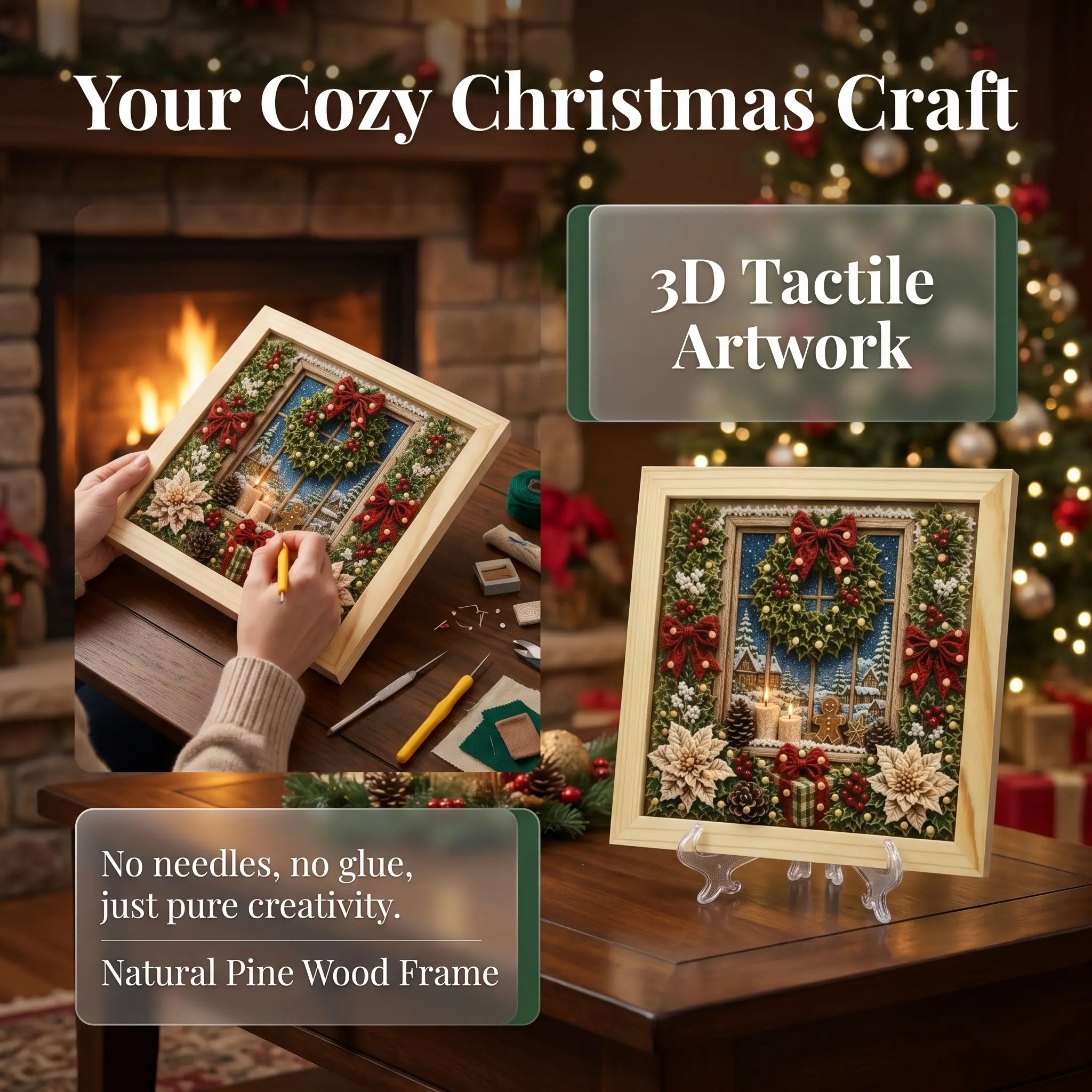 3D Christmas Fabric Poke Art Kit, DIY Christmas Craft Kit for Adults & Beginner, Handmade Fabric Poke Art Kit, Holiday Home Decor, Vintage Holiday Handmade Decoration, Home Decor-YY2